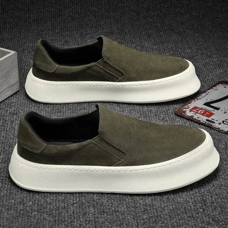 Men's shoes summer 2024 new low-top all-match nubuck leather sneakers lightweight slip-on slip-on shoes fashionable casual shoes - AIAZ