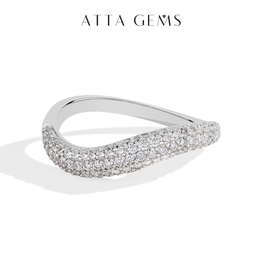 ATTAGEMS Sparkling Full D Color Moissanite Ring for Women VVS1 Lab Diamond Wavy Band S925 Sterling Silver Stackable Wedding Gift