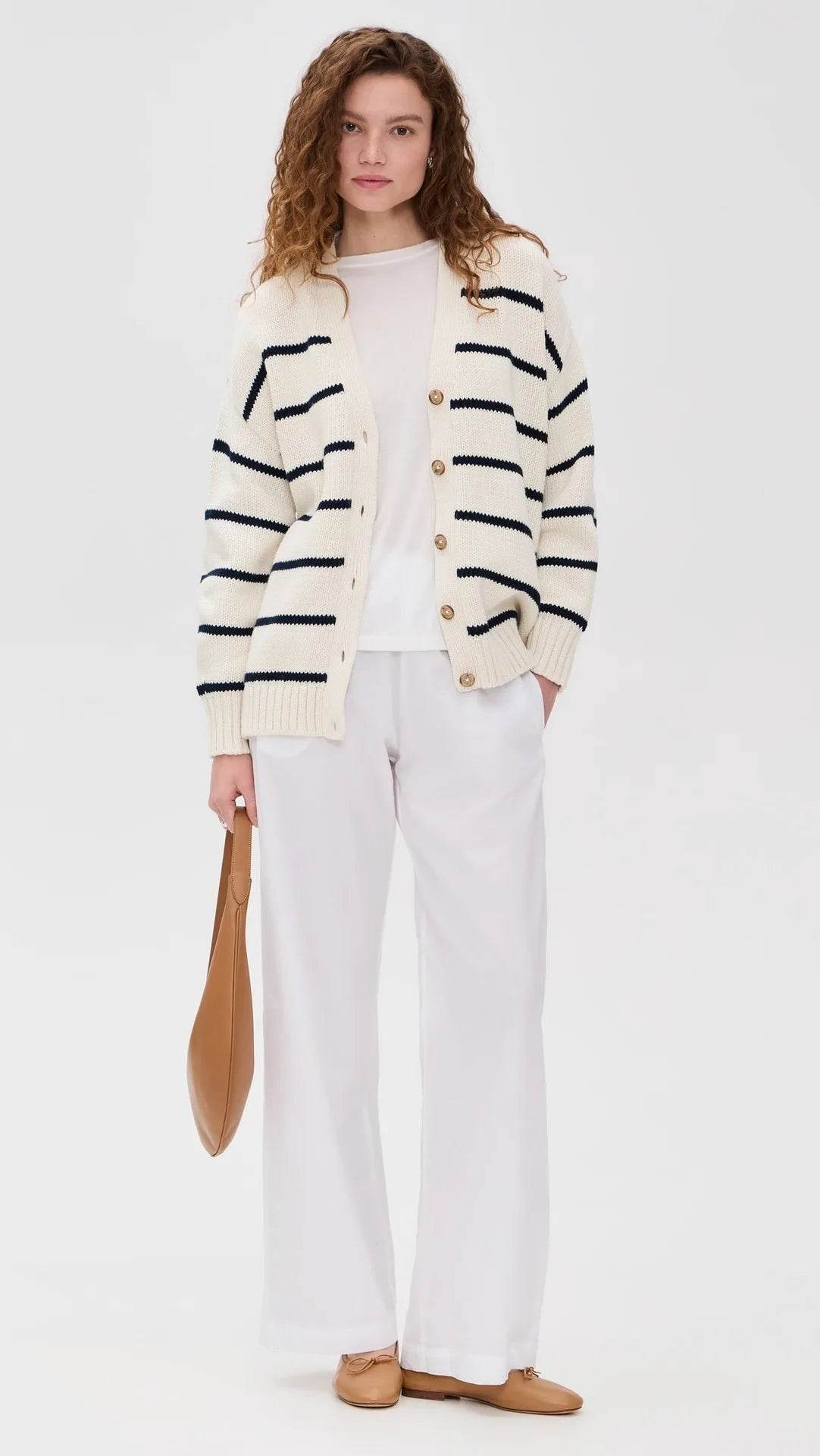 Casual Stripe Knitted Cardigan For Women 2025 Autumn Winter Single Breasted V-Neck Sweater Female Loose Coat - AIAZ