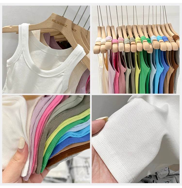 Women Solid Round Neck Ribbed Tank Top Camisole Women 2025 Summer Basic Elastic Tank Top O Neck Solid Tank Top - AIAZ