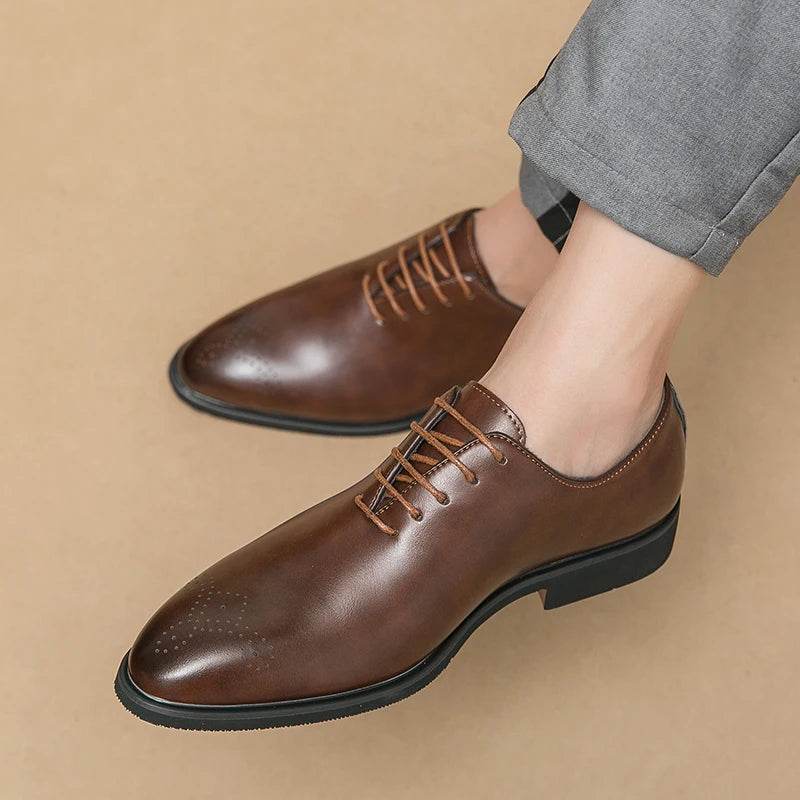 Classic Brand Pointed Banquet Dress Shoes Brown High-end Men's Business Shoes Men's Commuting Daily Casual Shoes Flat Bottomed - AIAZ