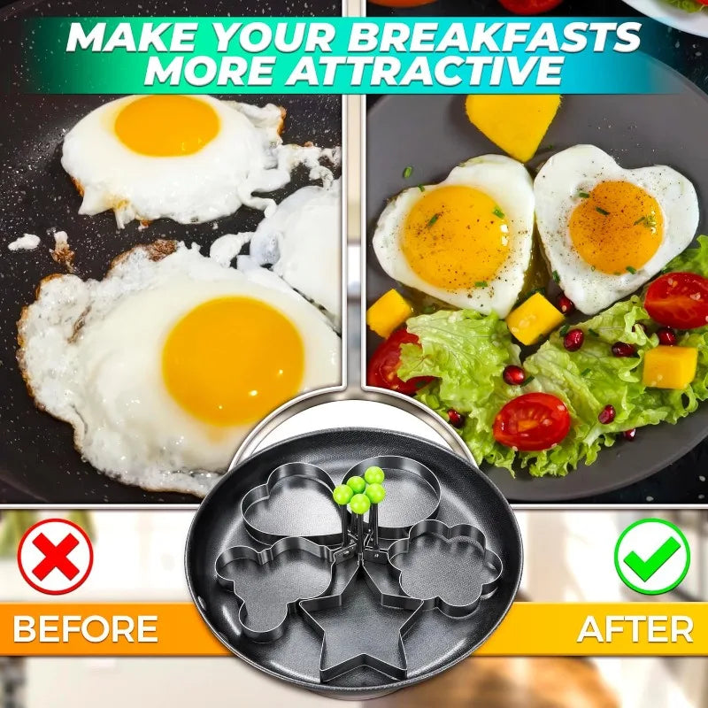 5 Style Heart Fried Egg Mold Stainless Steel Egg Mould Maker Breakfast Baking Omelette Rings Cooking Tools Kitchen Accessories