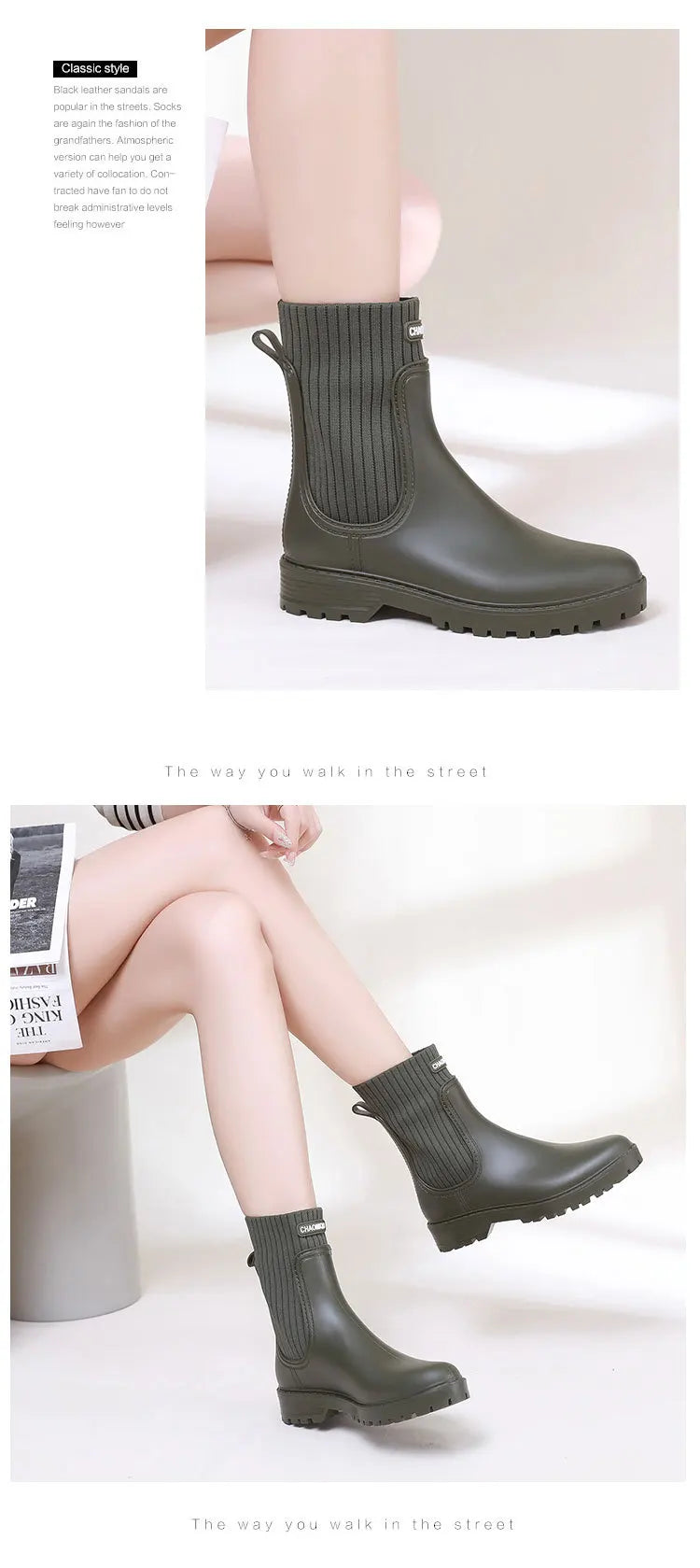 2024 Designer Rain Boots Women's Waterproof Shoes Rainy Ladies Fur Rubber Rainshoes Woman Galoshes Non-slip Pull-on Rain Boots