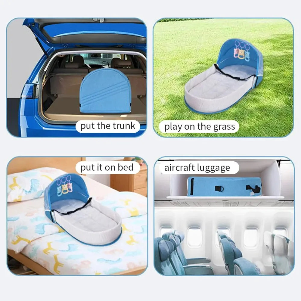 Folding Anti-crush Baby Crib Convenient Bed Middle Bed with Mosquito Net Comfortable Mattress Travel Crib for Newborn Baby Bed
