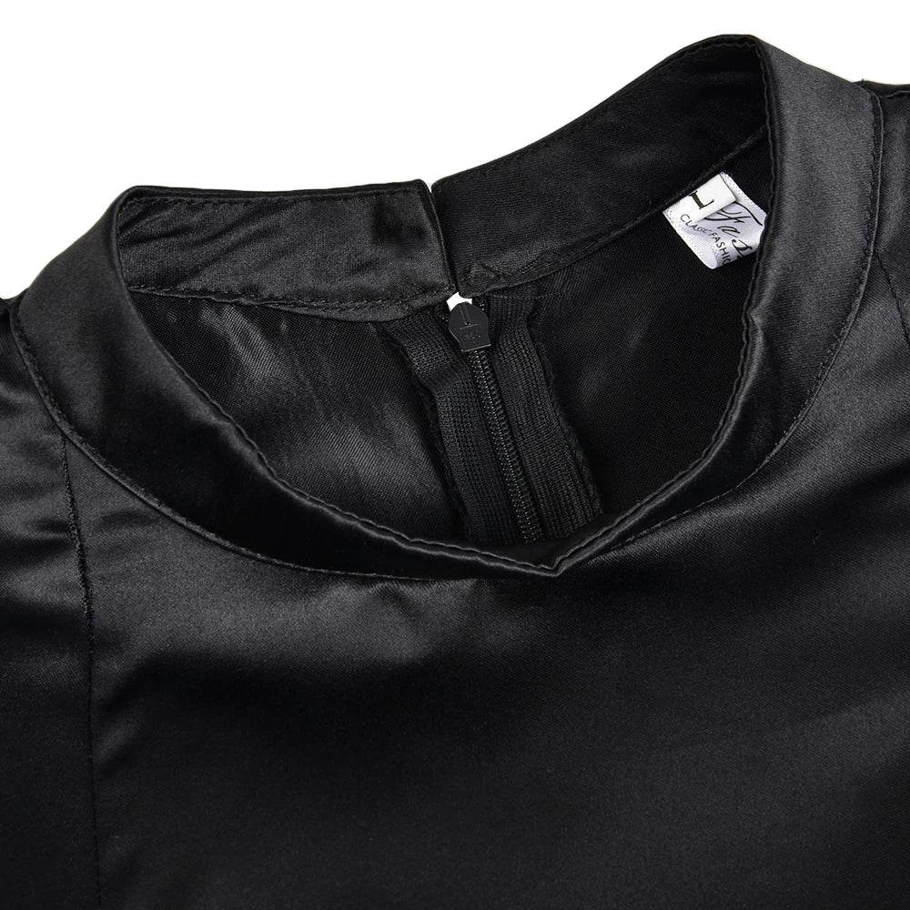2022 Women Elegant Black Dress Half High Collar High Waist A-Line Dresses Slim Fit Midi Dress Office Lady Female Solid Vestidos - AIAZ