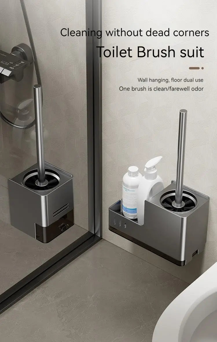 Bathroom Toilet Brush Holder Cleaning Tools Space Aluminum Wall Mounted No Drill Vertical Toilet Brush Bathroom Accessories
