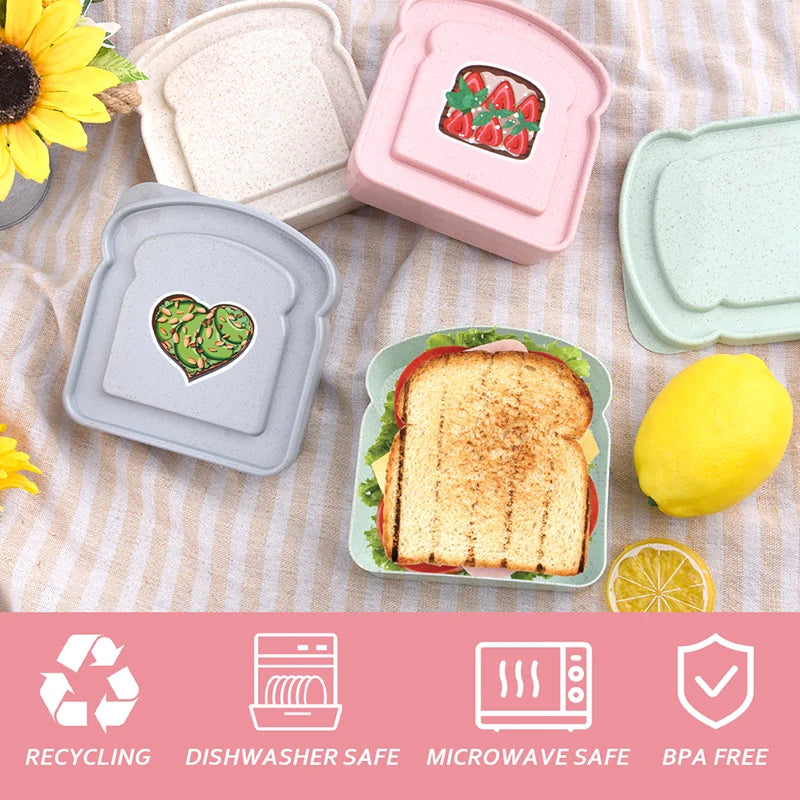 Sandwich Containers Lunch Box Toast Storage Box With Lid Portable Food Storage Case Reusable Microwave Lunch Box Sandwich Case