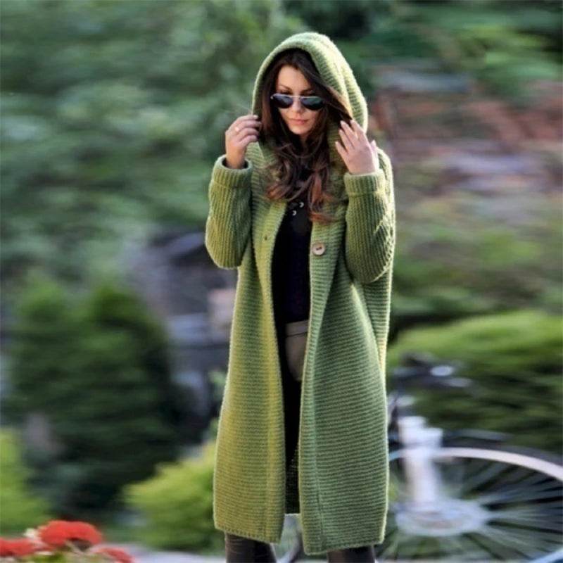 New Cashmere Cardigan in Autumn and Winter Women'sloose Long Sleeve Sweater Solid Color Knitted Long Thickened Top - AIAZ