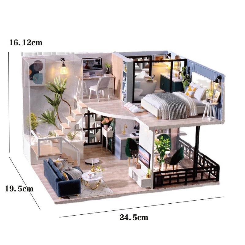 Doll House Kit 3D Wooden Mini DollHouse Assembly Building with Furniture Kit Toys Children's Birthday Gift 3D Puzzle Handmade - AIAZ