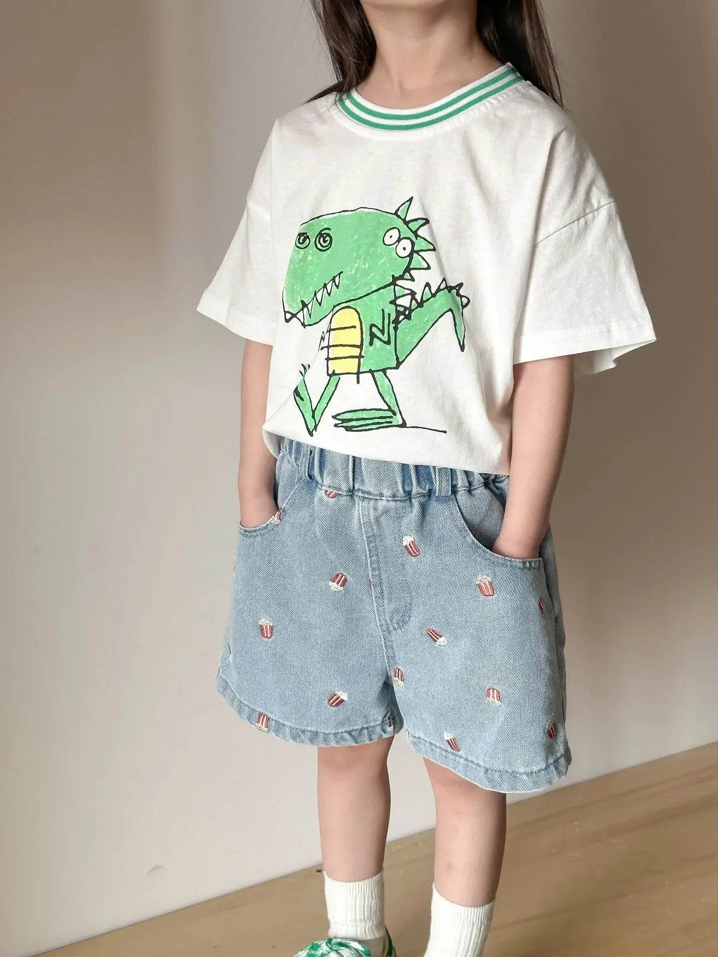 Fashion Cartoob Print Denim Kids Shorts Girls Pants Summer 2025 New Boys Summer Clothes Baby Loose Casual Pants - AIAZ