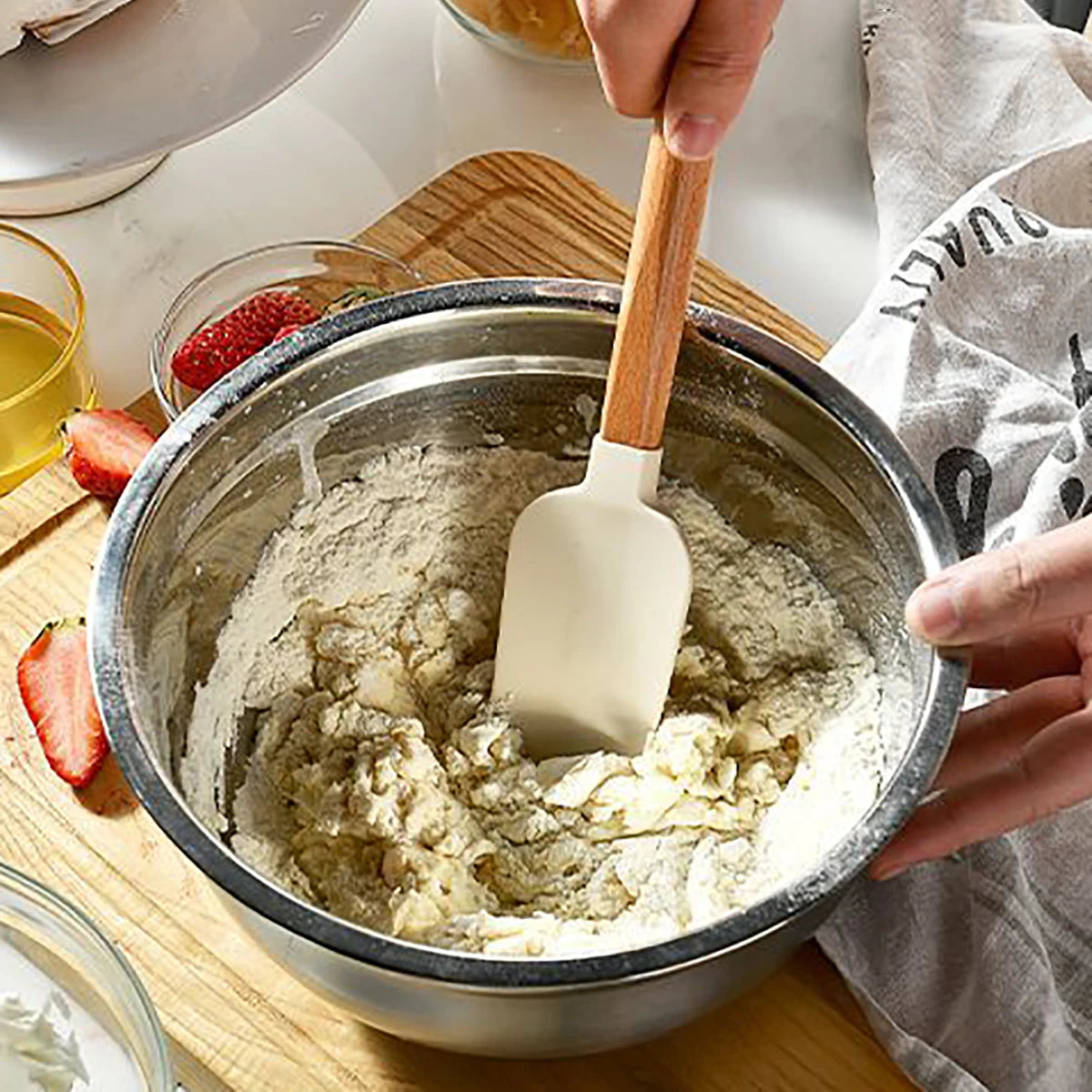 5pcs Wooden Handle Silicone Scrapers Set High Temperature Resistant Cream Cake Spatula Baking Scraper Shovel Kitchen Bakeware