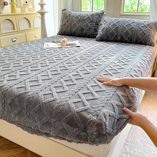 2025 new solid color Tafu fleece fitted sheet household mattress protective cover non-slip single piece no pillowcase