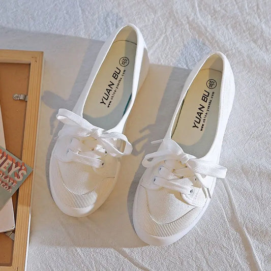 Shoes For Women Flat Canvas Lace Up Woman Footwear White Comfortable And Elegant Stylish Low Price Daily Routine 39 Sale A