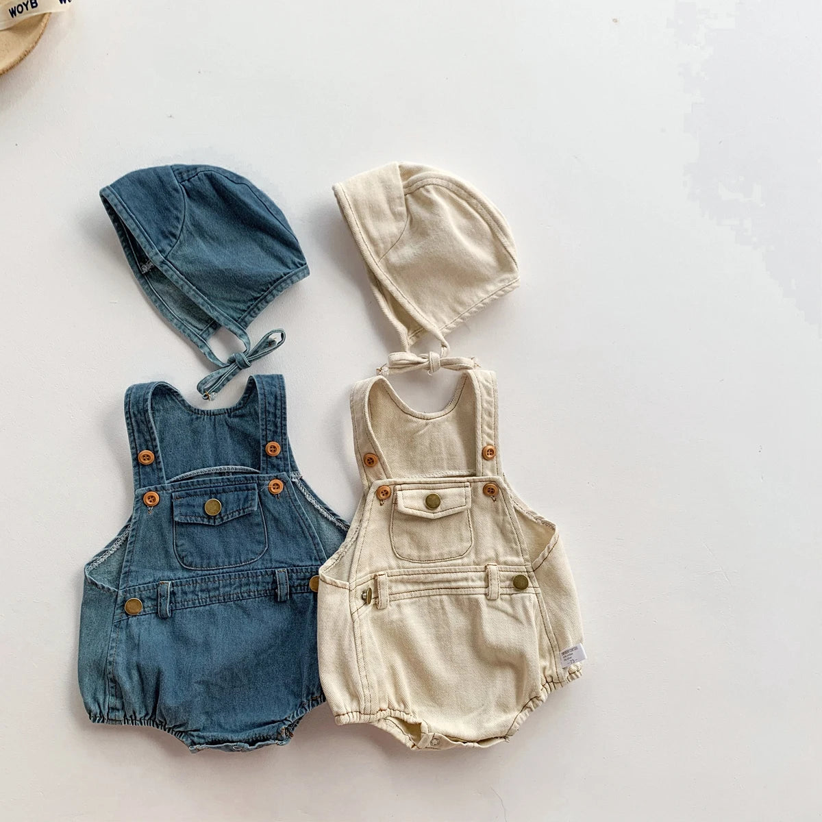 Baby Clothes Denim Sling Romper Infant Onesie Newborn One-piece 0-3 Years Old Complimentary Hat