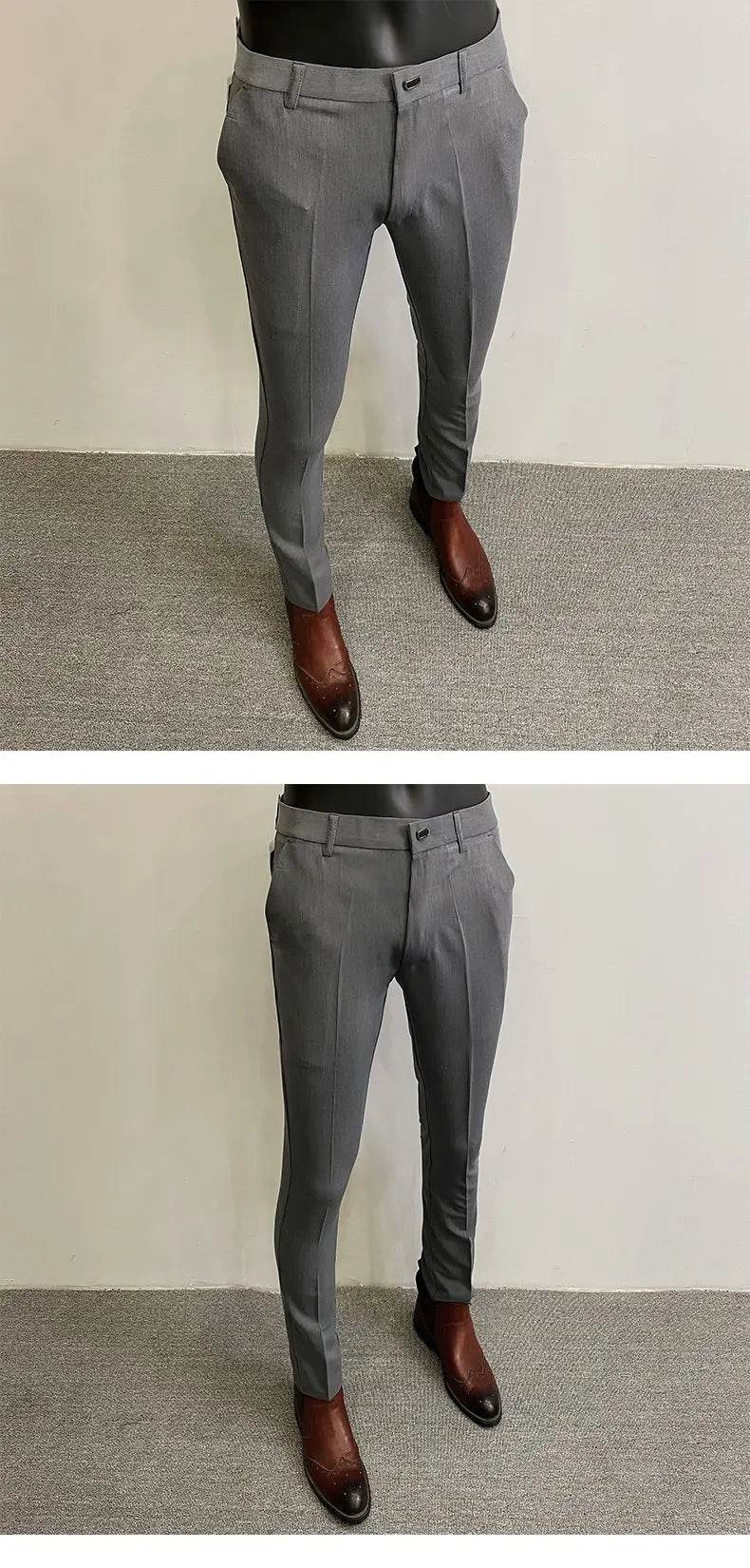 Men Suit Pants Formal Trousers Pantalone Hombre Stretch Slim Solid Color Casual Dress Full Length Pants Fashion New Men Clothing - AIAZ