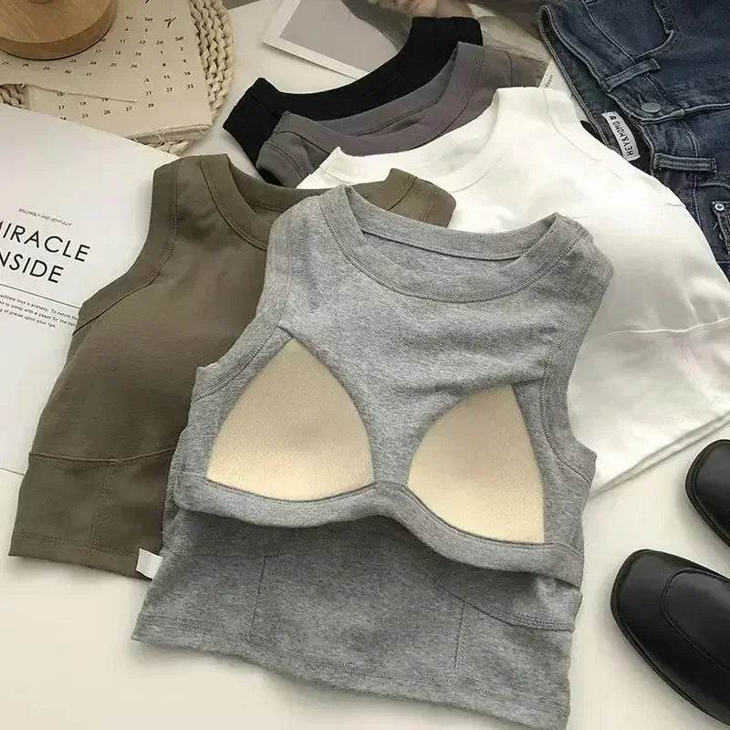 Women Crop Tops Sexy Solid Camisole One-piece Tube Top Seamless Sports Tank Top Wireless Underwear Padded Bra Bralette Vest - AIAZ