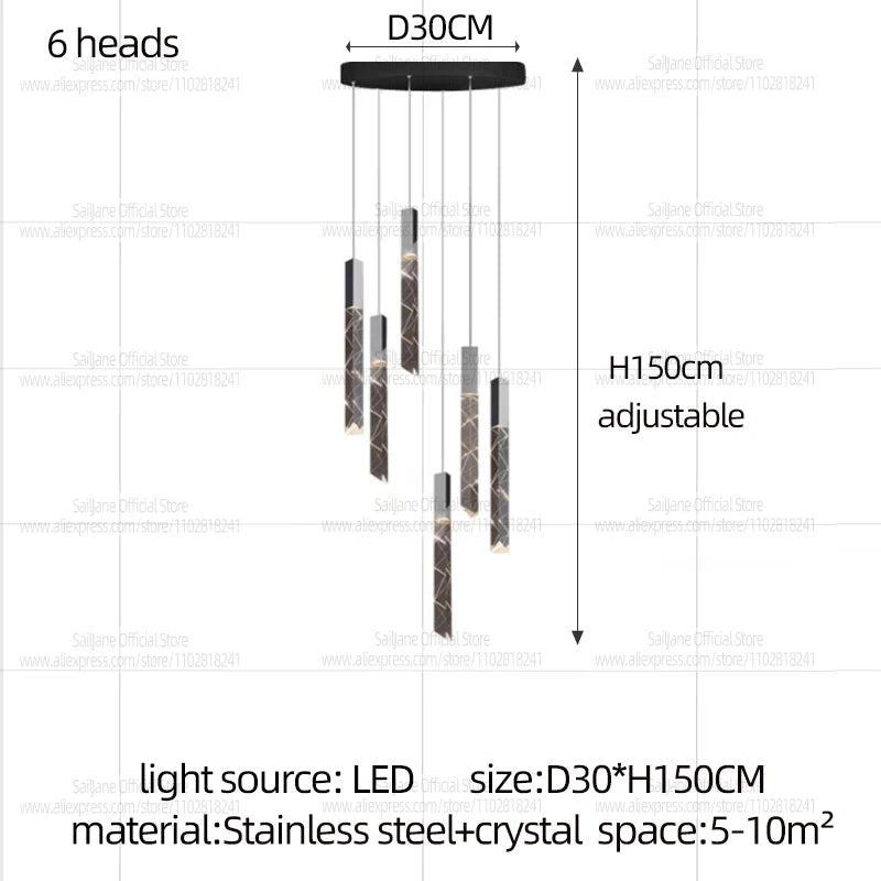 Modern LED Living Room Pendant Light Staircase Pendent Lamp Doublelayer Attic Spiral Long Ceiling Lamp Villa Crystal Chandelier