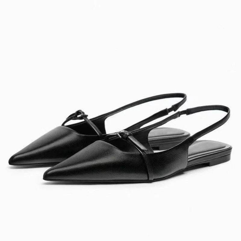 Summer New Women's Flat Bottom Slingback Sandals Woman Leopard Pointed End Mules 2025 Fashion Leather Pu Low-heel Beach Shoes - AIAZ