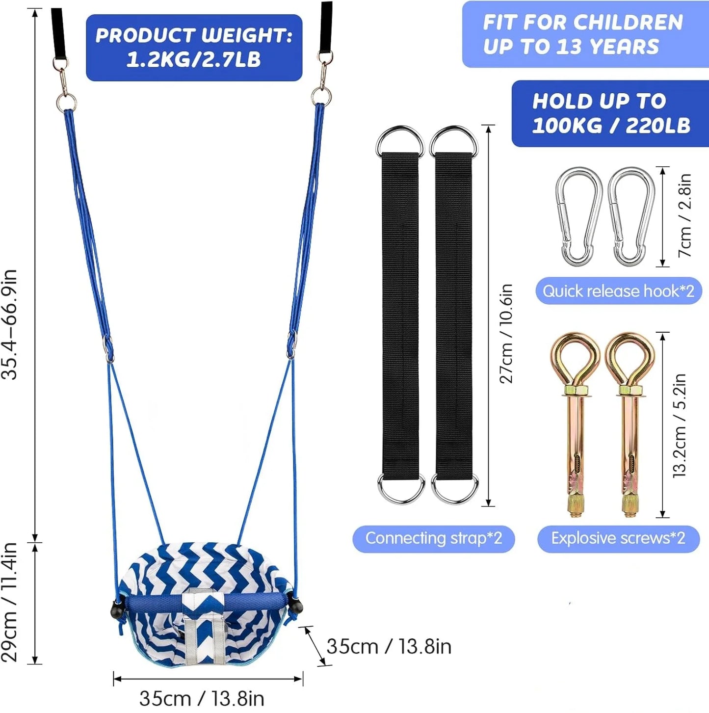 Toddler Swing with Safety Belt fit 3-6 Years Indoor Baby Swing Seat Hanging Swing Chair for Home, Courtyard & Backyard Use