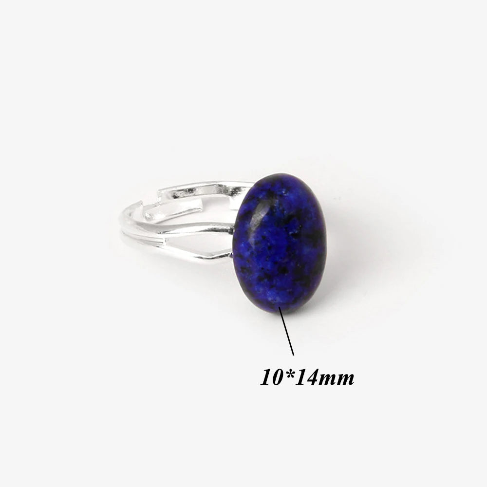 Cabochon Natural Stone Ring 10*14MM Oval Agates Turquois Quartzs Gem Finger Ring Silver Color Adjustable Open Rings Jewelry Gift