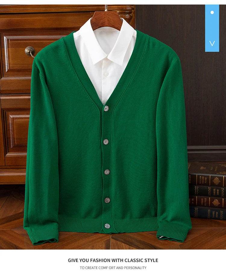 BROWON Brand Mens Sweater Cardigan Business Casual Classic V-neck Solid Color Cardigan Men Sweater Korean Fashion Mens Clothes - AIAZ