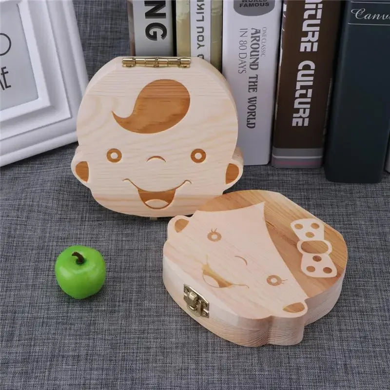 1/2pcs-Baby Tooth Box Spanish Wooden Kids Milk Teeth Organizer Storage Boys Girls Baby Souvenirs Gifts Keepsakes