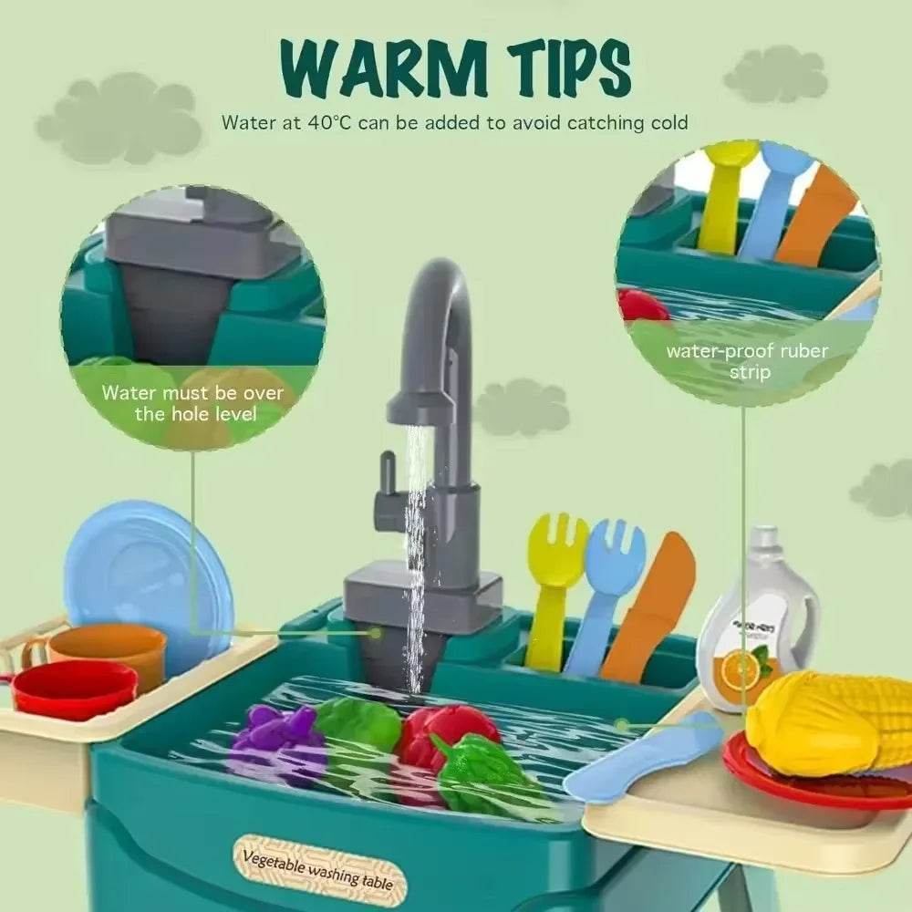 Children's Play At Home Toys Early Education Kitchen Simulation Electric Dishwashing Table Water Outlet Vegetable Washing Toys - AIAZ