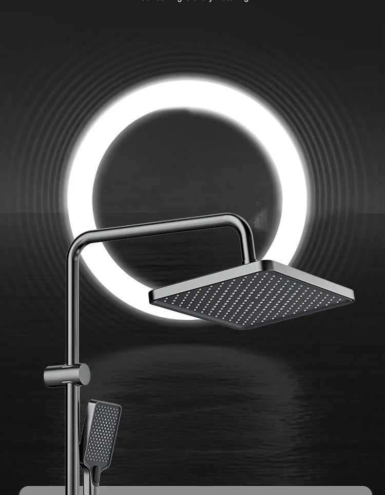 Bathroom Shower Full Set Gray Digital Display Shower System Set  Piano Button With Ambient Light Faucets Shower Head