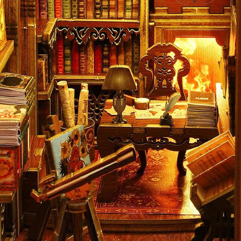 DIY Book Nook Kit Miniature Doll House With LED Light 3D Puzzle Model Building Wooden Bookshelf Bookend Toy Adults Birthday Gift - AIAZ