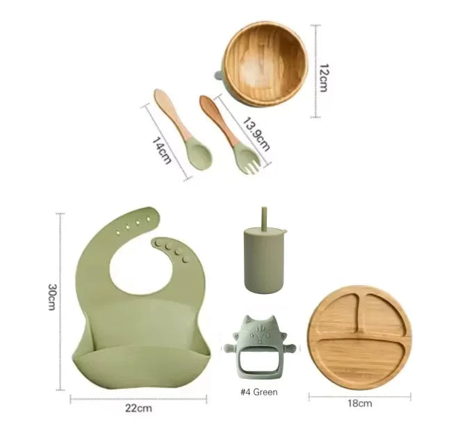 7pcs Silicone Baby Feeding Set Baby Feeding Supplies Kids Bamboo Dinnerware With Cup Children's Dishes Bowl Stuff Tableware Gift