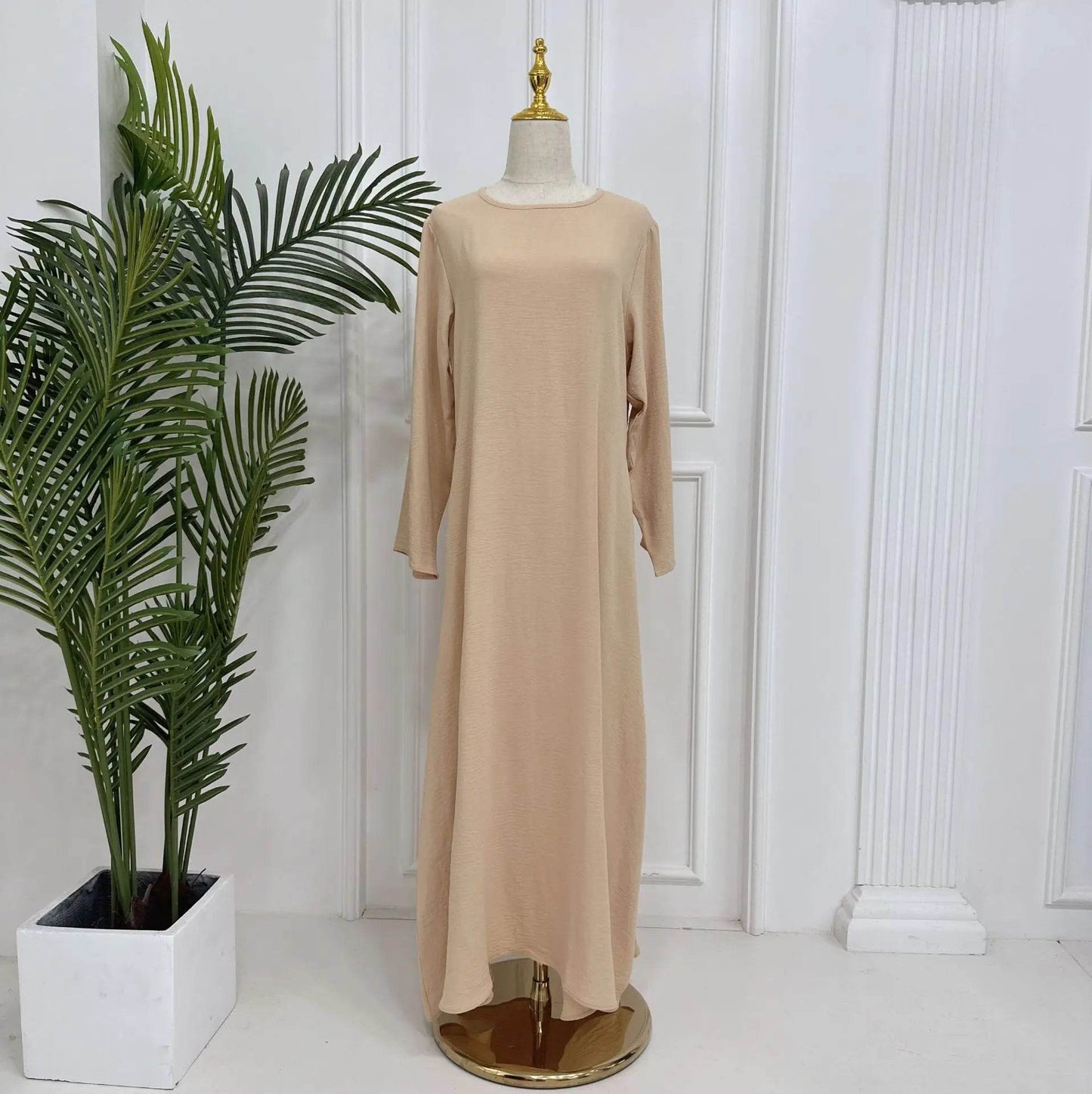 2025 Fashion Simple Muslim Dress Solid Abaya Arab Turkey Dubai Kaftan Modest Long Sleeve Maxi Dress Islamic Clothing LR593 - AIAZ