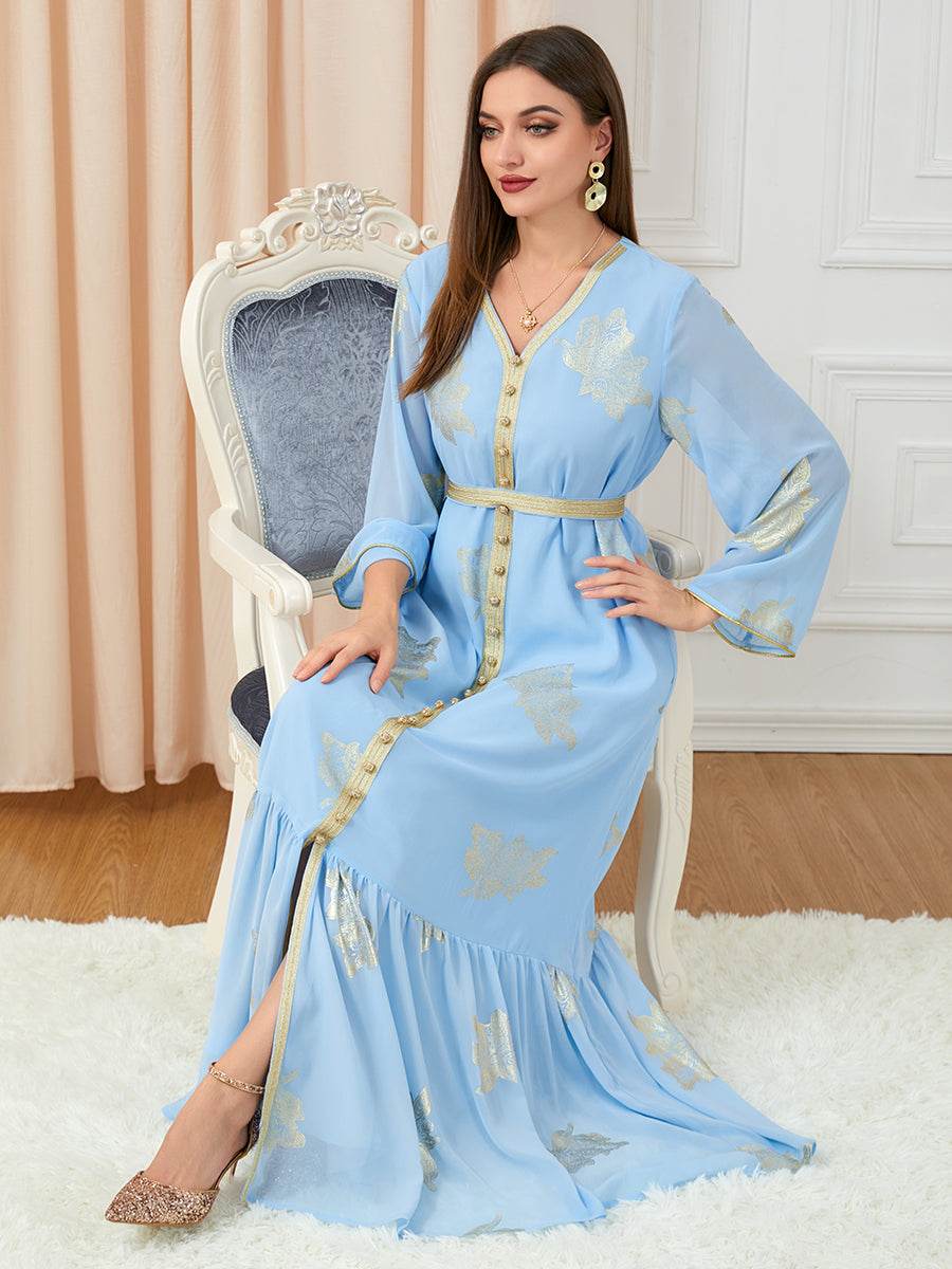 Morocco Dress For Women 2022 Autumn Muslim Abaya Fashion Dubai Abayas Iron Button Belted Kaftan Split Hem Party Dresses Vestidos - AIAZ