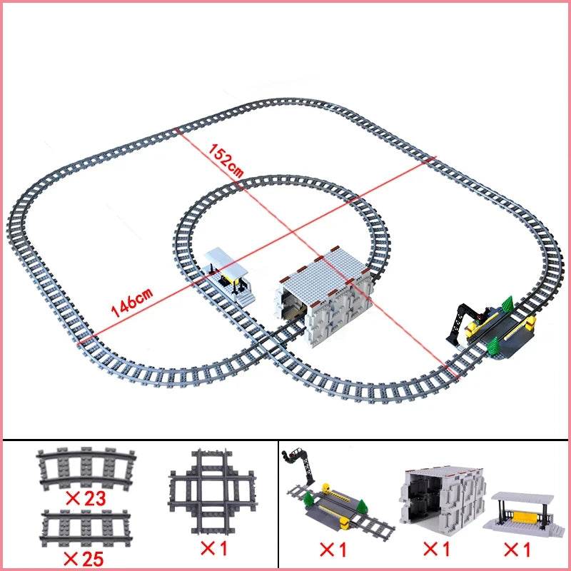 City Train Station Platform Traffic Light Cave Flyover Tracks Straight Curved Rails Building Block Bricks Technican Creative Toy - AIAZ
