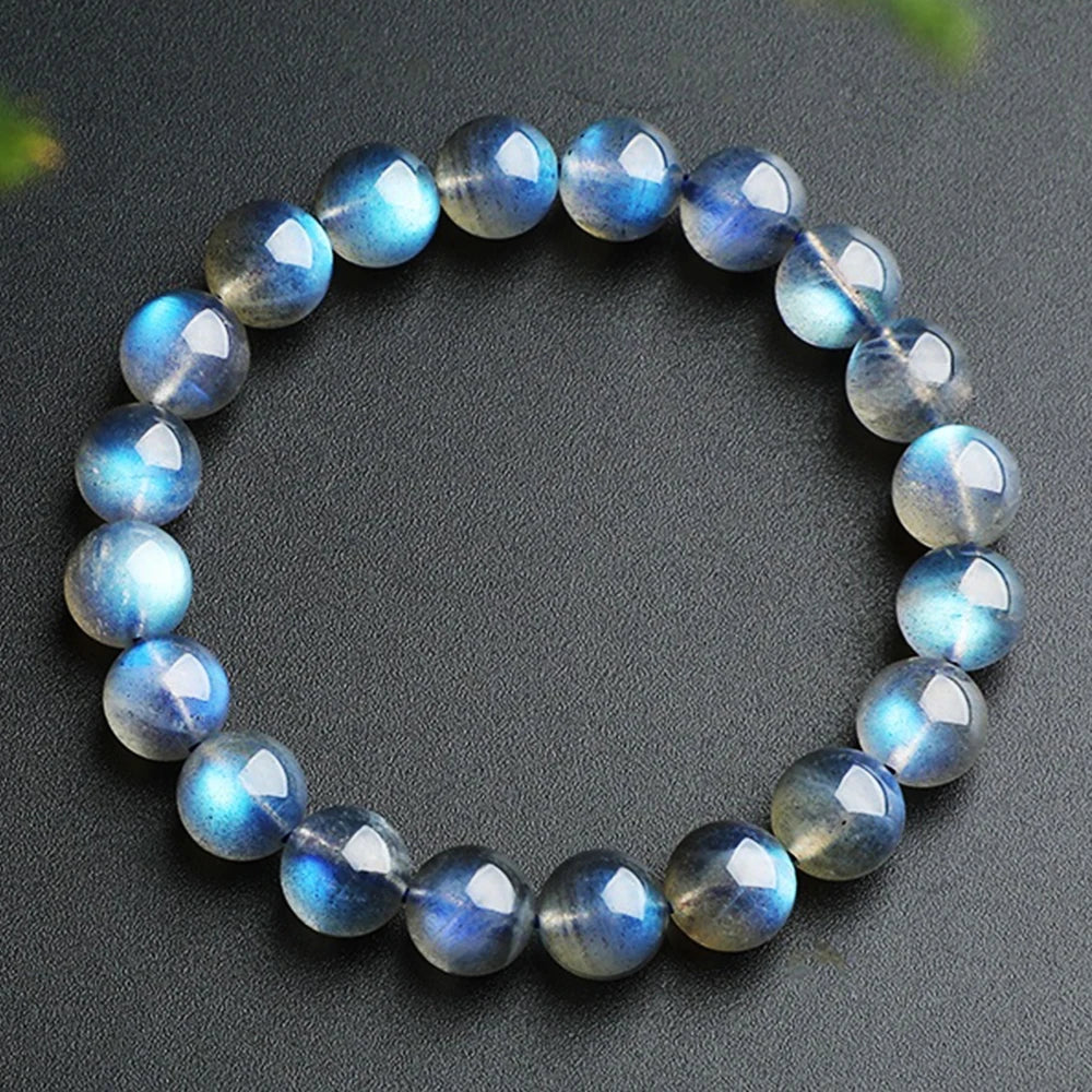 Blue Grey Moonlight Stone Bead String Bracelet 7-9mm Round Beads Gemstone Bracelet for Women Healing Crystal Energy Wristban