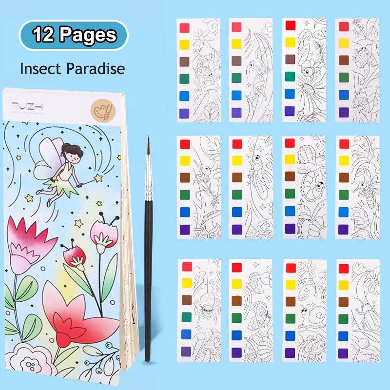 12Pages Coloring Books Portable Watercolor Painting Book Graffiti Picture Books Painting Drawing Toys For Children Gift - AIAZ