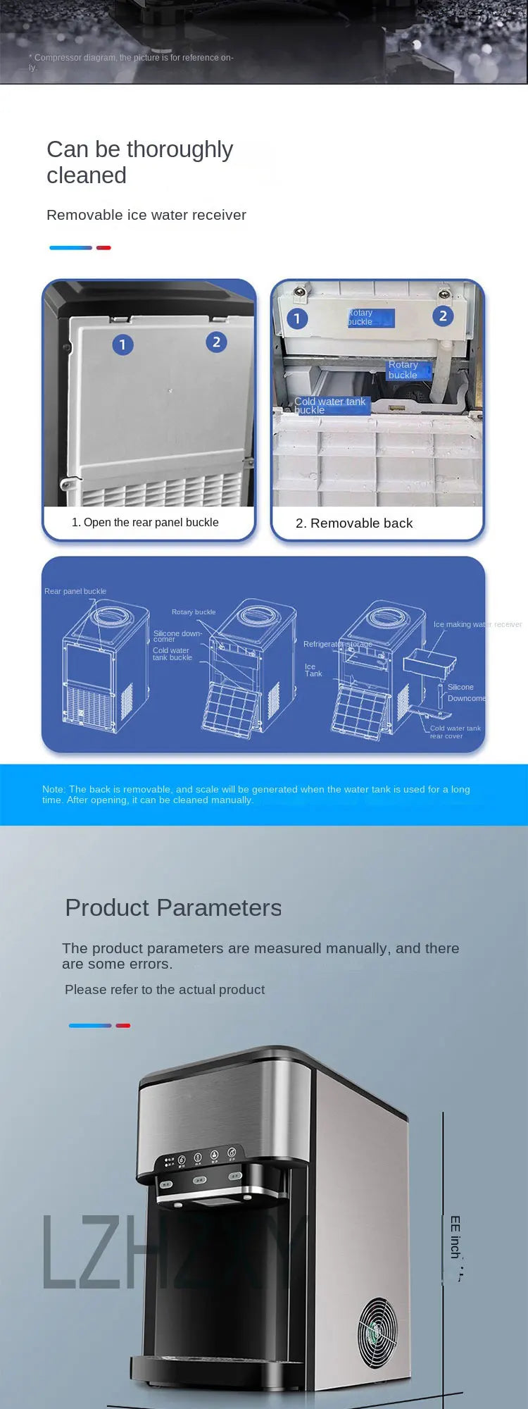 Drinking water ice Maker, 48lbs Daily Ice Cube Makers,Stainless Steel Ice Makers Countertop,Tabletop Ice Maker Machine