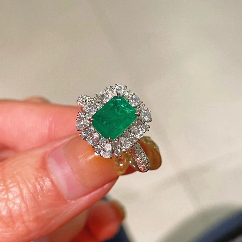 Wong Rain 925 Sterling Silver 2.2CT Emerald High Carbon Diamond Gemstone Engagement Ring for Women Fine Jewelry Anniversary Gift