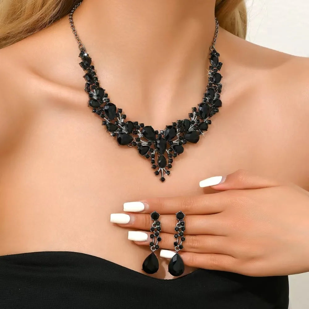 Fashion Crystal Bridal Necklaces Earrings Shining Elegant Rhinestone Jewelry Set Exquisite Necklace Earrings Set Banquet