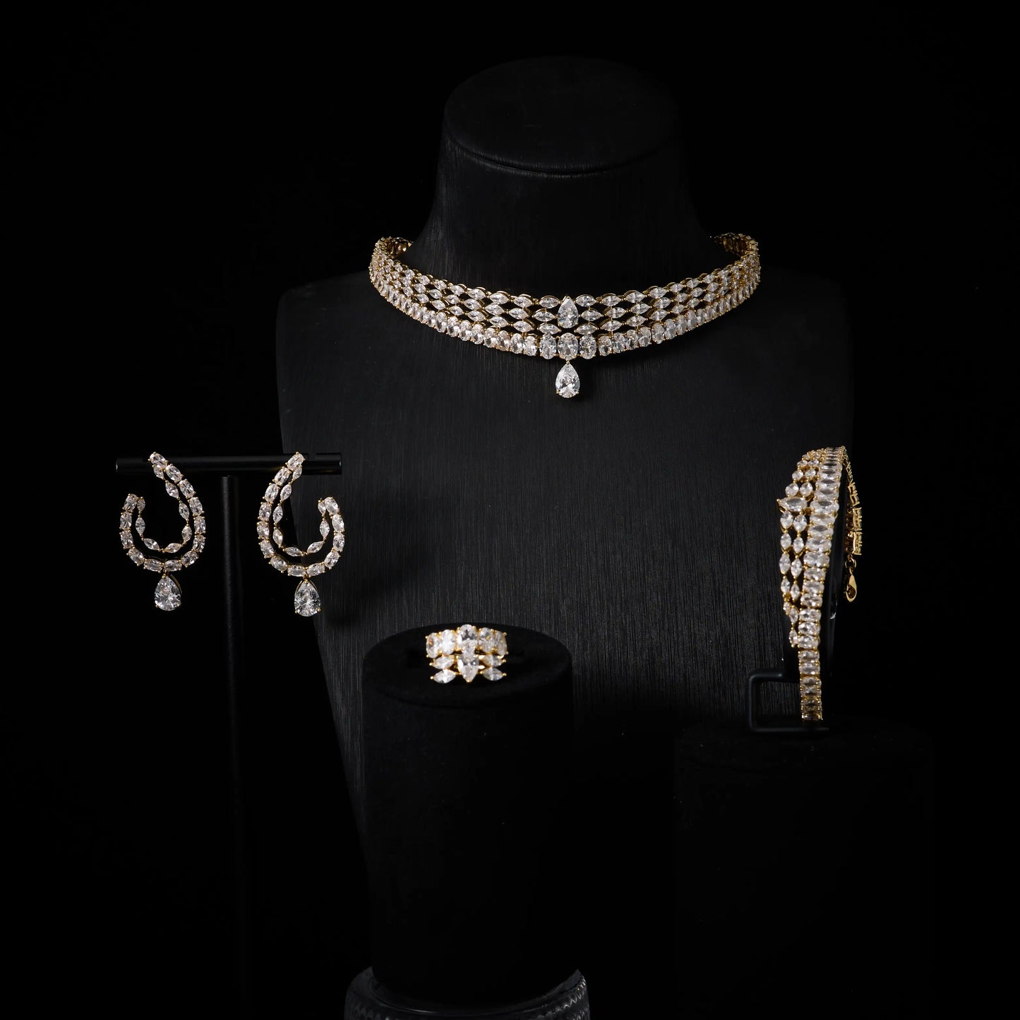00044  Choker Necklace Sets for Women Cubic Zirconia Bridal Jewellery Set Dubai Saudi Party Engagement Accessory