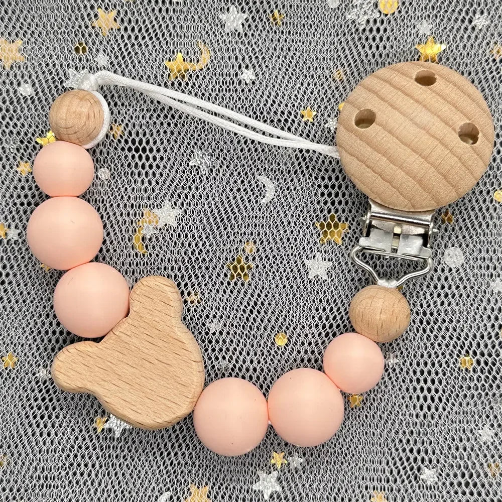 Custom Personalized Name Baby Pacifier Clip Bear Pacifier Chain Holder for Baby Teething Soother Chew Toy Food Grade Dummy Clips