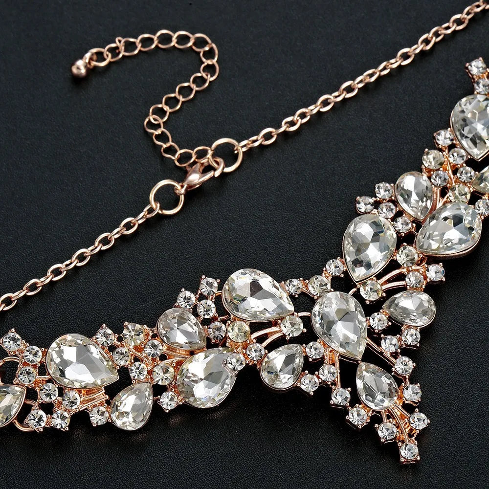 Fashion Crystal Bridal Necklaces Earrings Shining Elegant Rhinestone Jewelry Set Exquisite Necklace Earrings Set Banquet