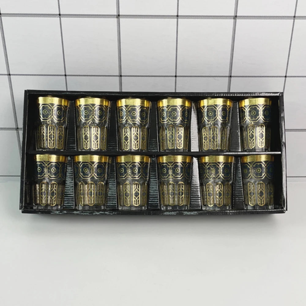 Middle East gold stamping glass teacup, Restaurant coffee cup, Home Decor Table Serving, Moroccan Glass Tea Cup, 12-piece/set