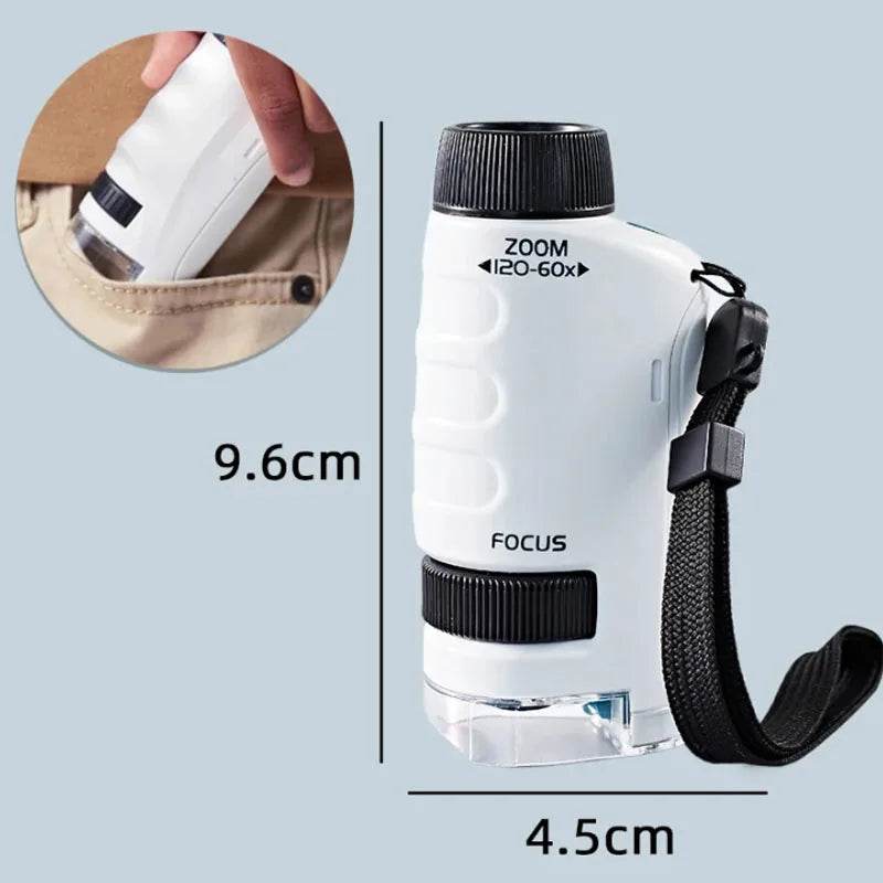 Pocket Microscope Kids Science Toy Kit 60-120x Educational Mini Handheld Microscope with LED Light Outdoor Children Stem Toy - AIAZ
