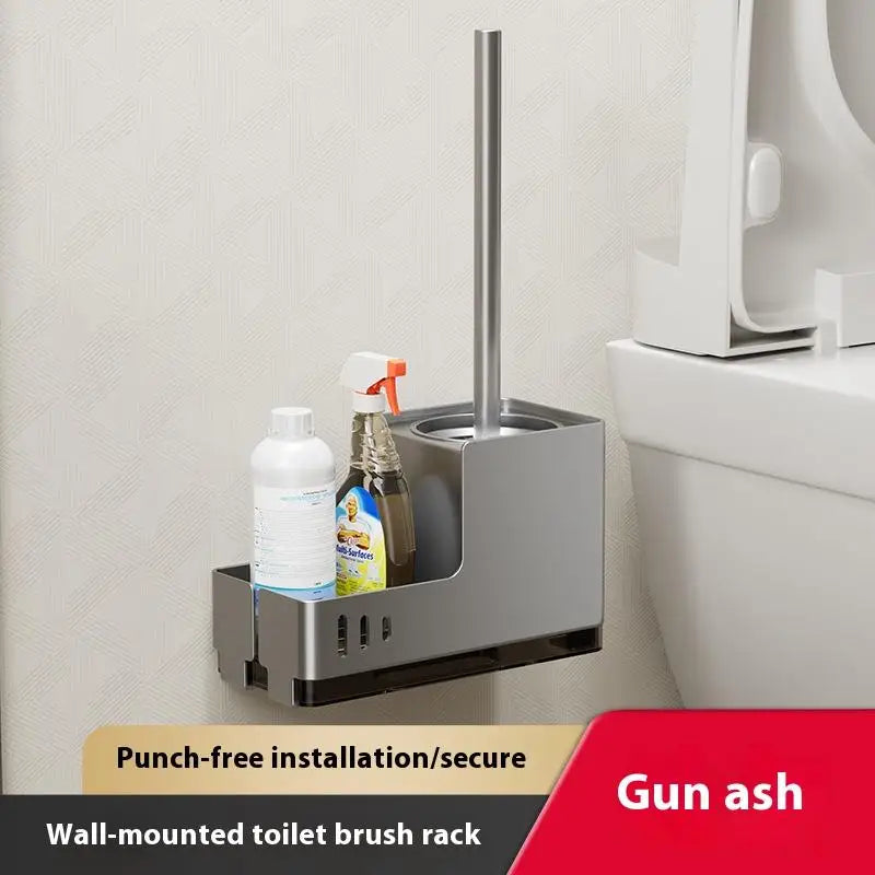 Bathroom Toilet Brush Holder Cleaning Tools Space Aluminum Wall Mounted No Drill Vertical Toilet Brush Bathroom Accessories