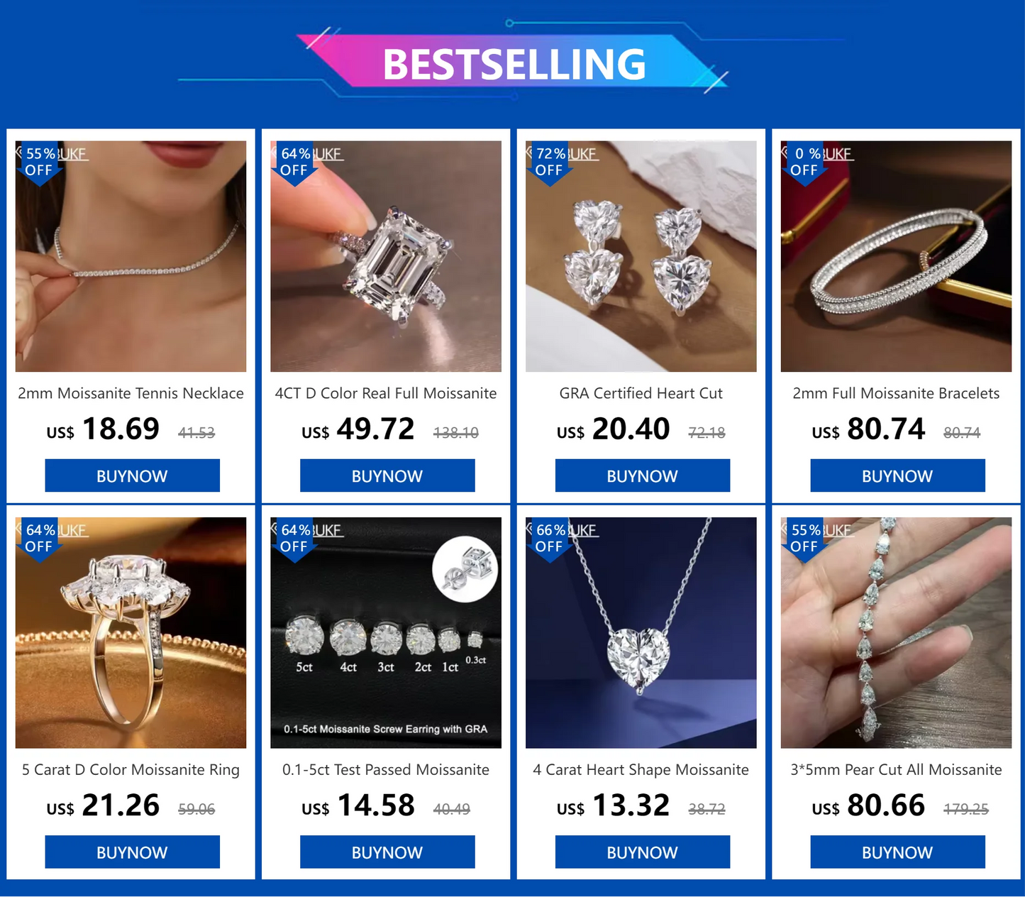 Gradient Full Moissanite Diamond Tennis Necklace for Women 925 Sterling Silver Plated 18K White Gold Neck Chain Jewely with GRA