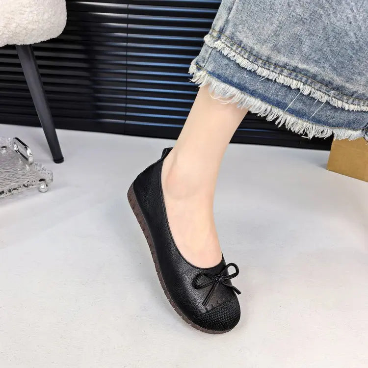New 2025 French Flat Single Shoes Bow Mom Shoes