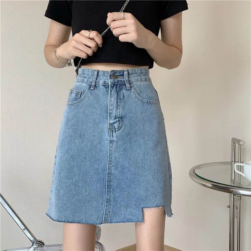 High Waist Denim Skirt Versatile Skirt Women's Clothing A-Line ort Skirt Slimming Wraparound Summer 202 plus Size - AIAZ