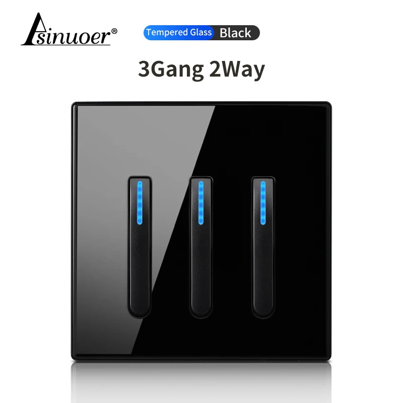 Glass Panel Wall Switch LED European 16a Socket Retro Toggle Light Switch EU UK Standard 2way Socket 1-4gang USB Home Decoration