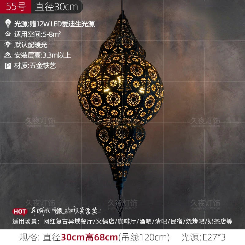 Southeast Asian Pendant Lights Antique Hollow Hanging Light Fixture Thai Arabian Restaurant Bedroom Moroccan Decorative Lamps