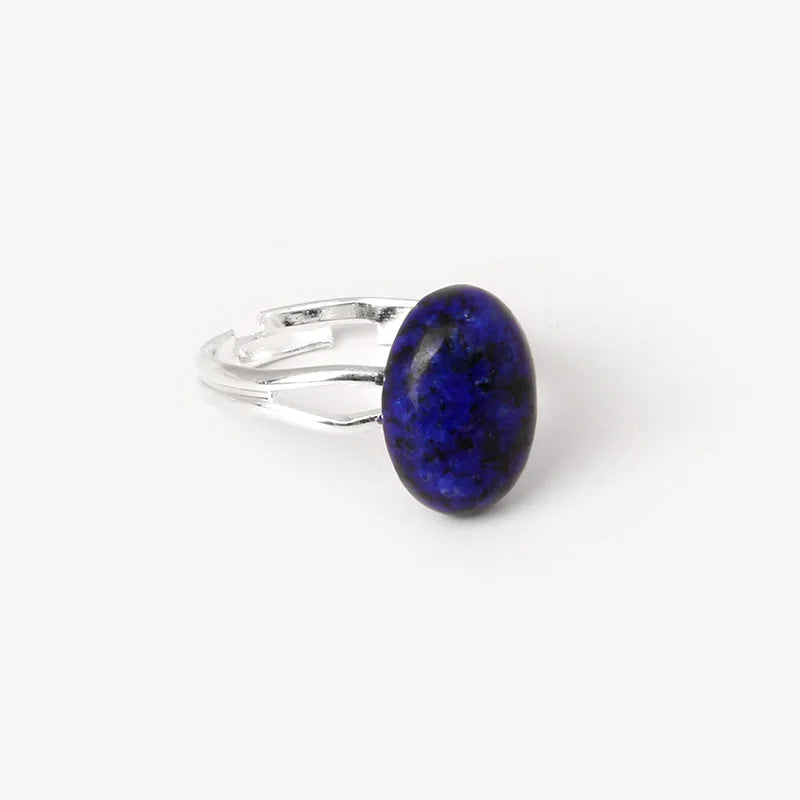 Cabochon Natural Stone Ring 10*14MM Oval Agates Turquois Quartzs Gem Finger Ring Silver Color Adjustable Open Rings Jewelry Gift